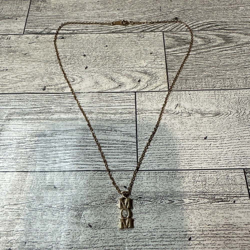 Avon Goldtone Clear Rhinestone MOM Pendant Necklace Vintage